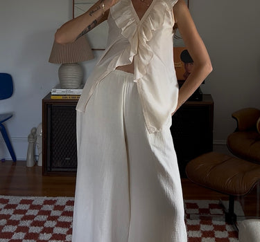 Silk Ruffle Sleeveless Top