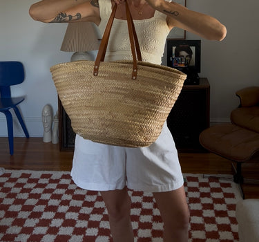 Leather Handle Moroccan Straw Tote