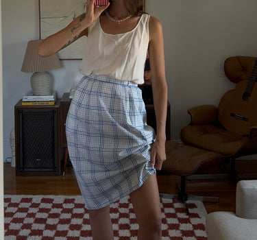 Union made blue plaid midi skirt