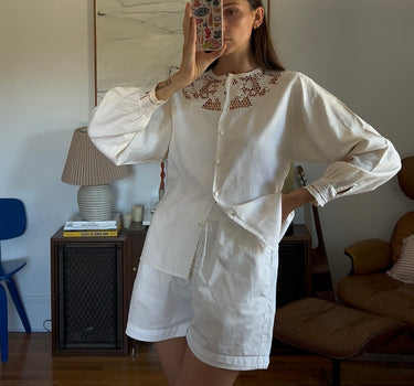 Linen Lace Appliqué Blouse