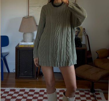 Chunky Cable Knit Pullover in Olive
