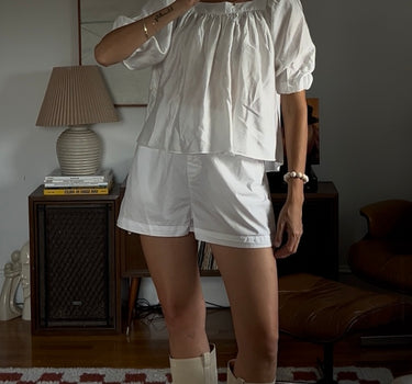 Blanco Puff Sleeve Babydoll Blouse