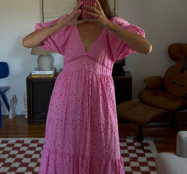 Reworked vintage puff sleeve eyelet dress