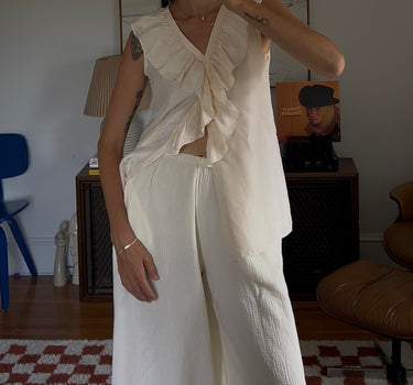 Silk Ruffle Sleeveless Top