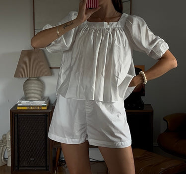 Blanco Puff Sleeve Babydoll Blouse