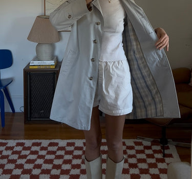 Gingham Lined Dusty Blue Demi Trench