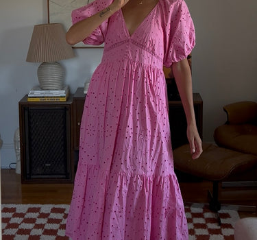 Reworked vintage puff sleeve eyelet dress