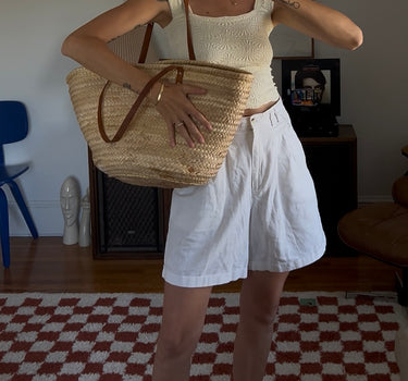 Leather Handle Moroccan Straw Tote