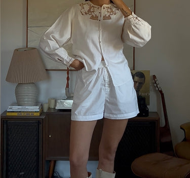 Linen Lace Appliqué Blouse