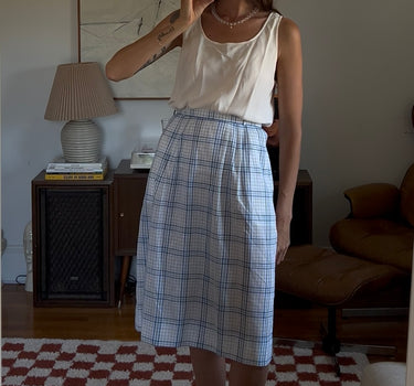 Union made blue plaid midi skirt
