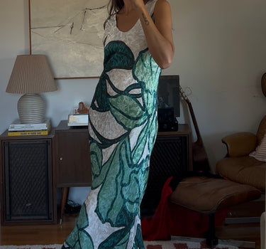 90’a Satin Maxi Print Dress